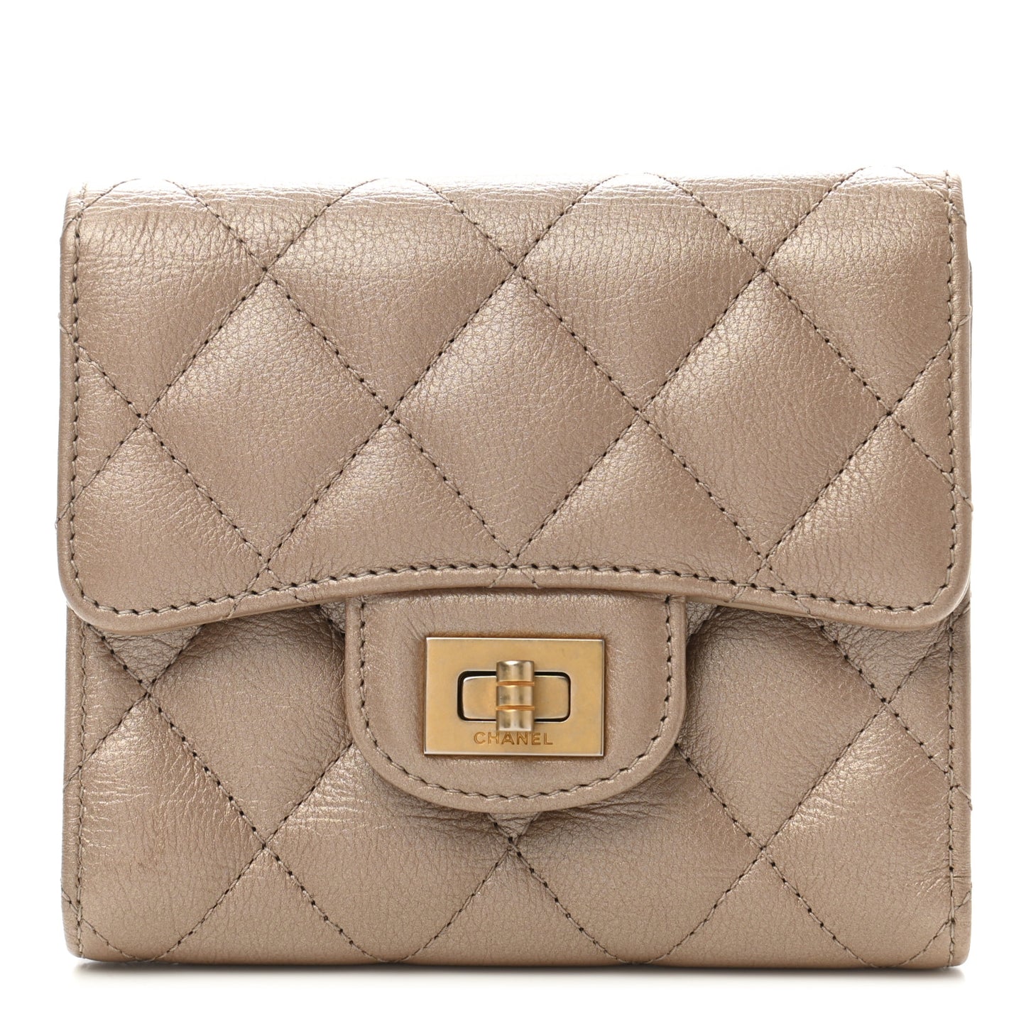 Metallic Calfskin Quilted 2.55 Reissue Compact Flap Wallet Gold