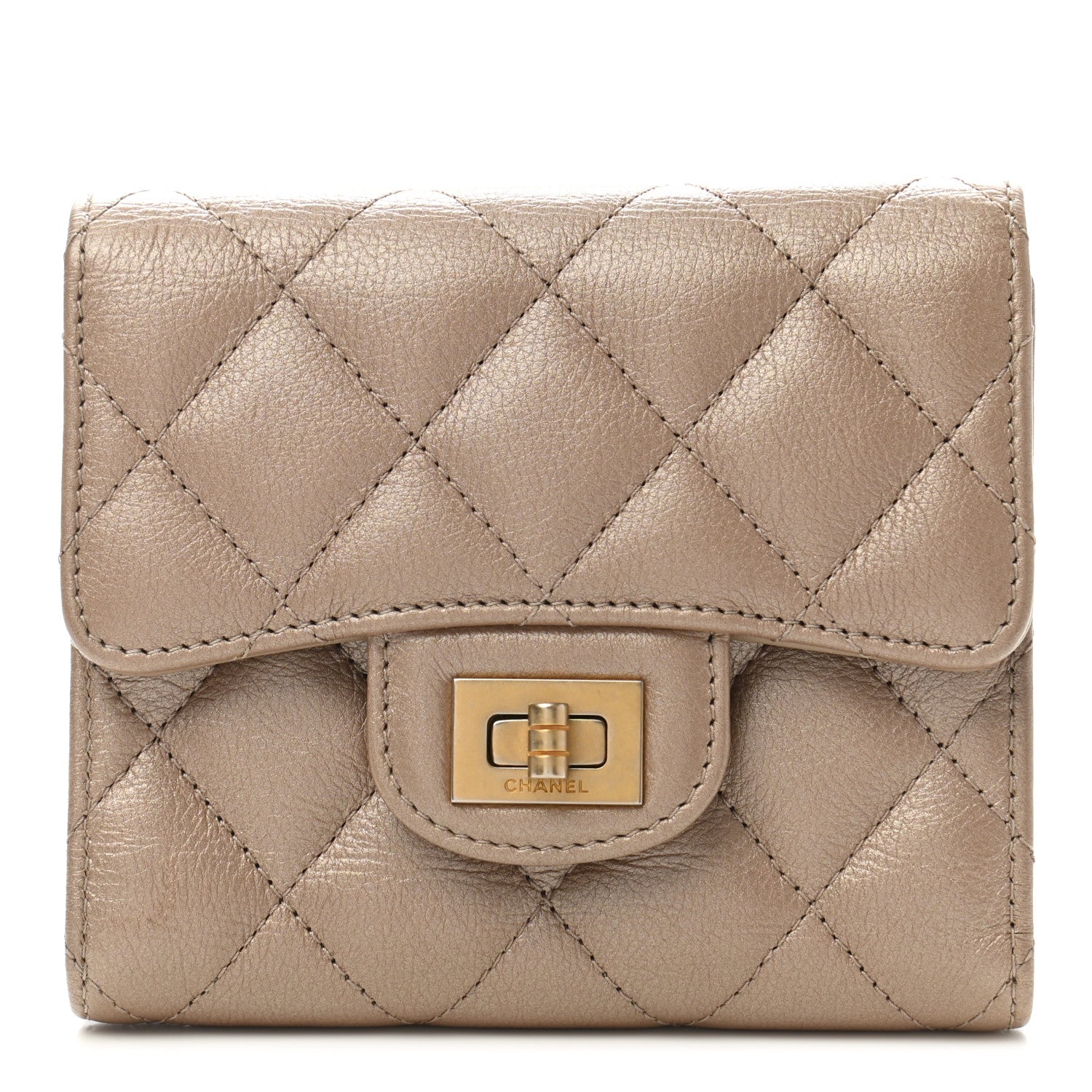 Chanel Metallic Calfskin Quilted 2.55 Reissue Compact Flap Wallet Gold 1 of 8