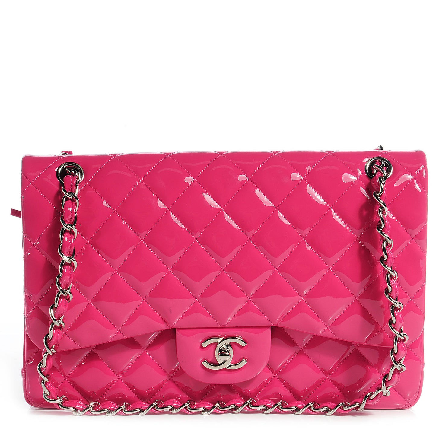 Patent Jumbo Double Flap Hot Pink
