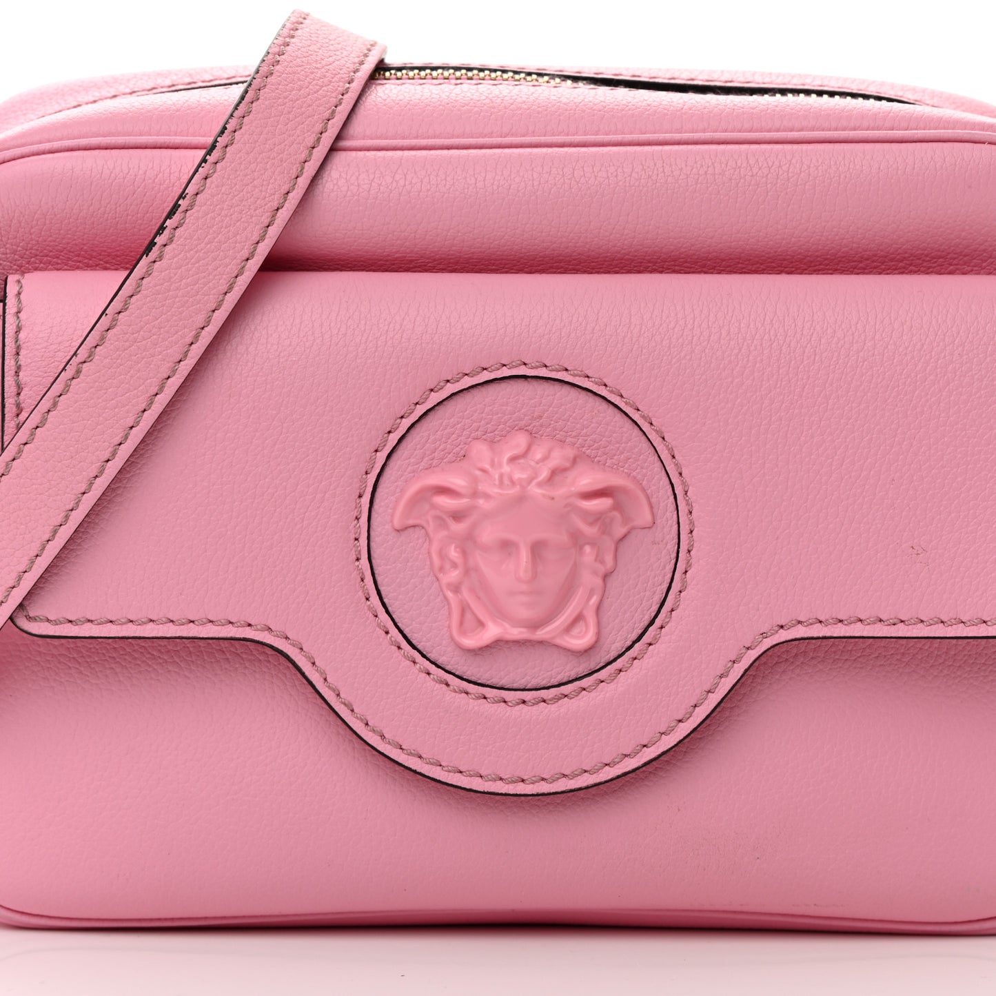 Grained Calfskin Medusa Camera Bag Pink