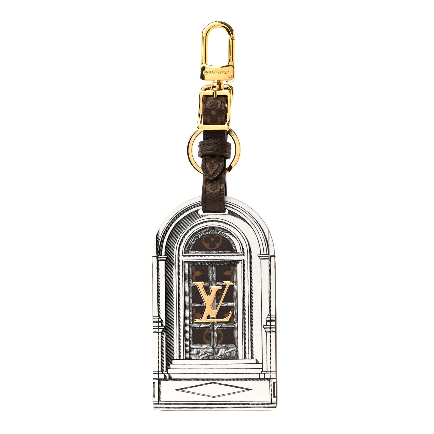 Louis Vuitton X FORNASETTI Calfskin Architettura Luggage Tag Bag Charm Key Holder Black White 1 of 5