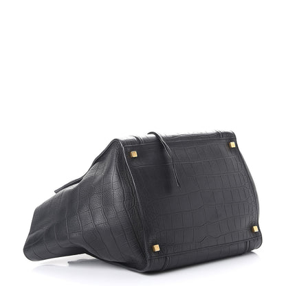 Celine Crocodile Embossed Calfskin Medium Phantom Luggage Black 4 of 12