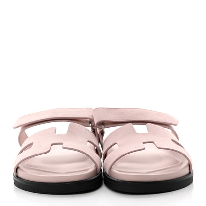 Hermes Suede Goatskin Womens Chypre Sandals 39 Rose Porcelaine 2 of 9