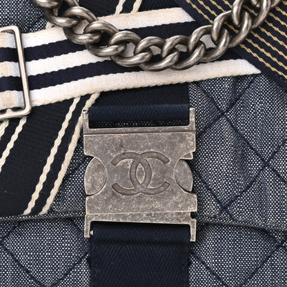 Chanel Denim Quilted Medium Airlines Buckle Messenger Bag Blue 8 of 13