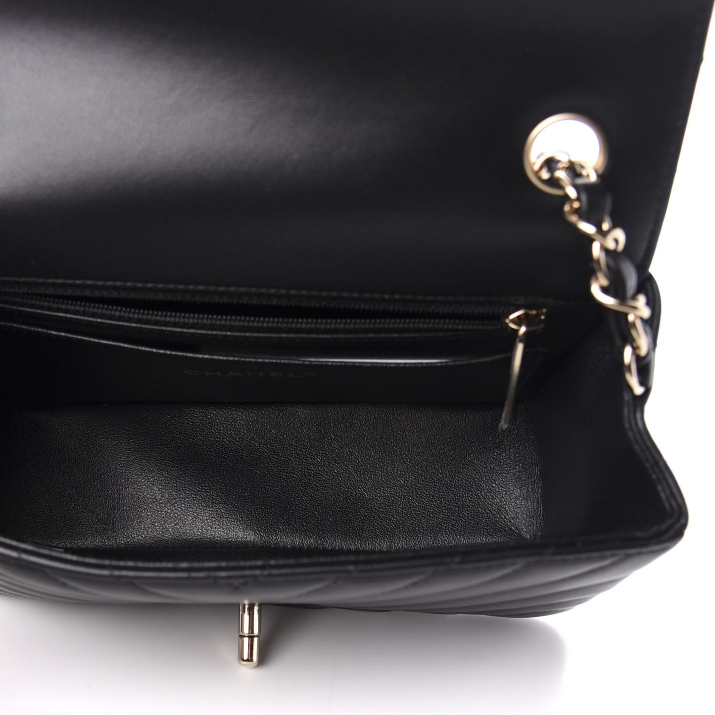 Lambskin Chevron Quilted Mini Rectangular Flap Black