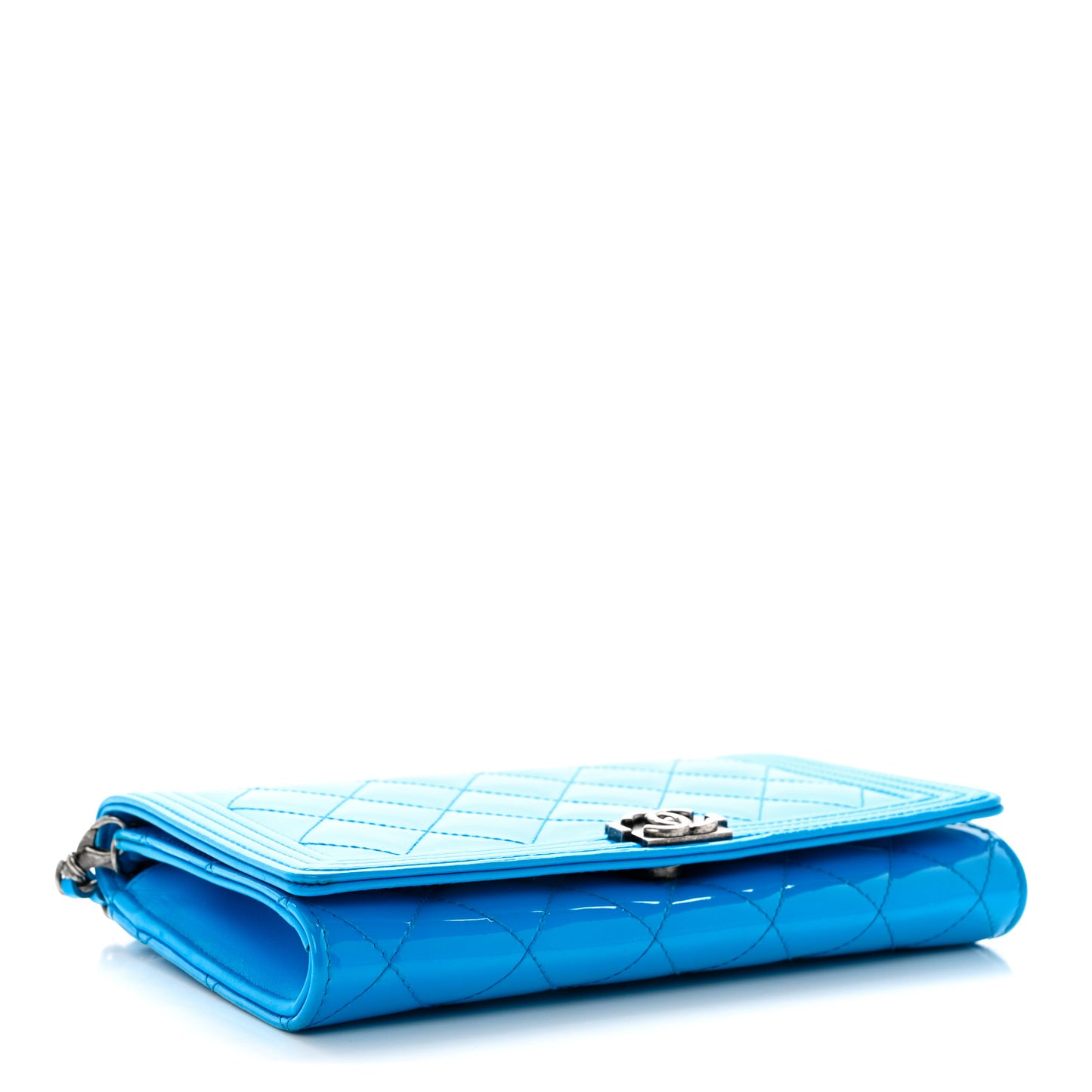 Patent Calfskin Quilted Boy Wallet On Chain WOC Blue