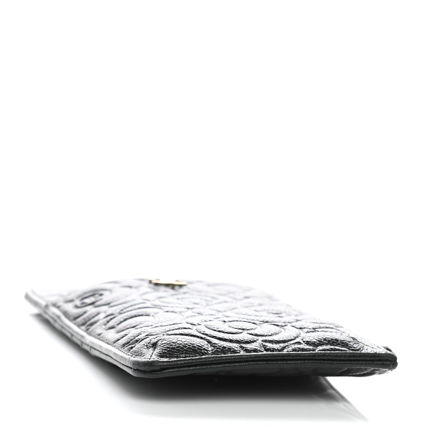 Caviar Camellia Embossed Classic Flat Wallet Pouch Black