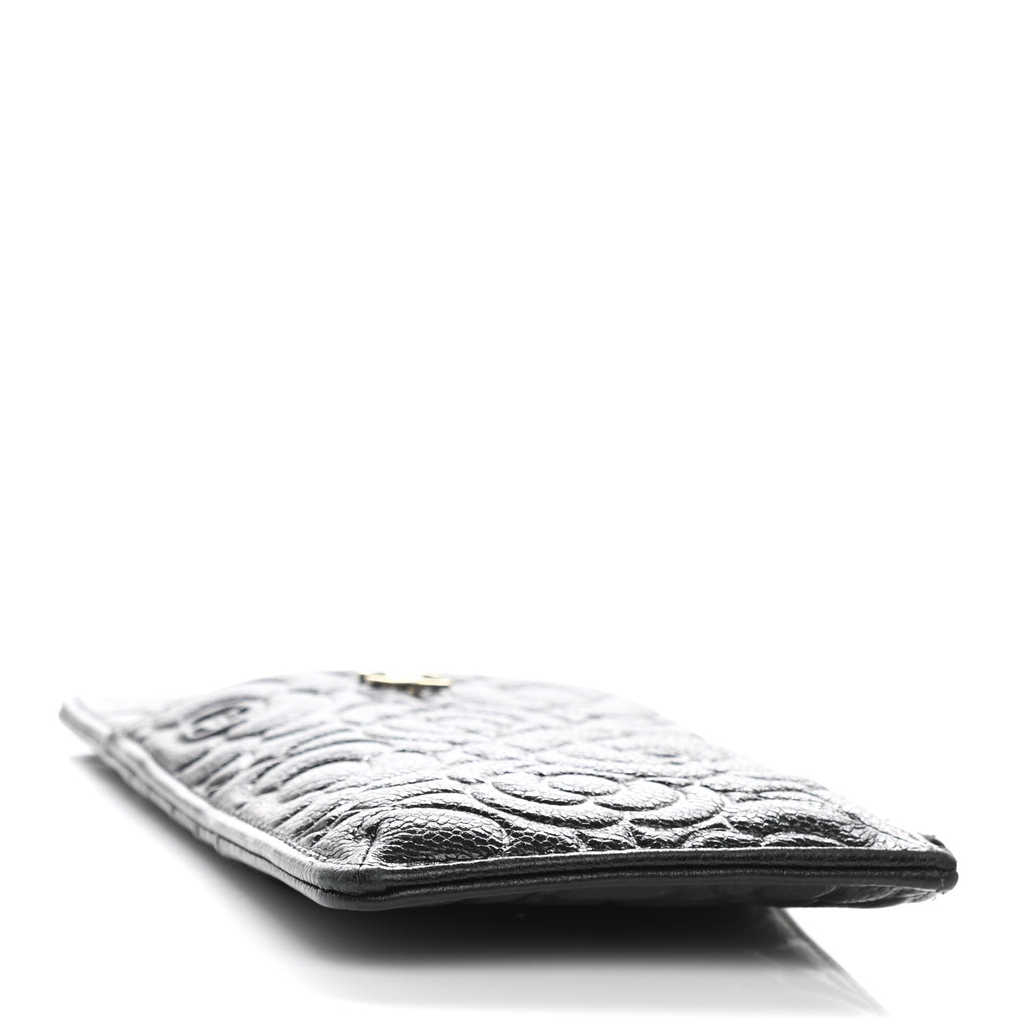 Chanel Caviar Camellia Embossed Classic Flat Wallet Pouch Black 4 of 9