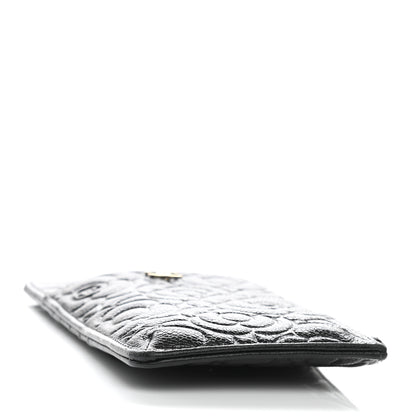Chanel Caviar Camellia Embossed Classic Flat Wallet Pouch Black 4 of 9
