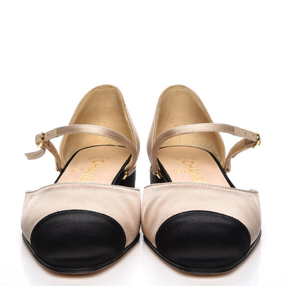 Chanel Satin Cap Toe CC Flats 37 Beige Black 2 of 9
