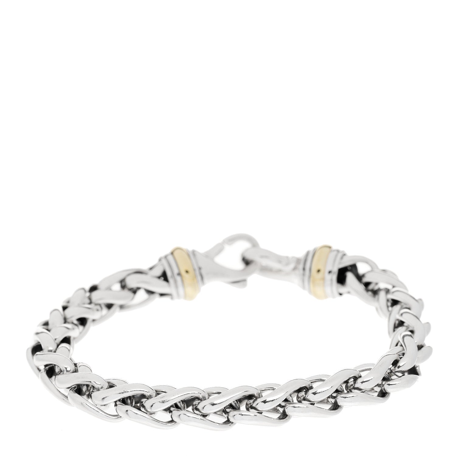 David Yurman Sterling Silver 14K Yellow Gold 8mm Wheat Chain Bracelet 3 of 4