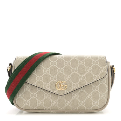 Gucci GG Supreme Monogram Textured Dollar Calfskin Web Mini Ophidia Envelope Shoulder Bag Beige Mystic White Oatmeal 1 of 13