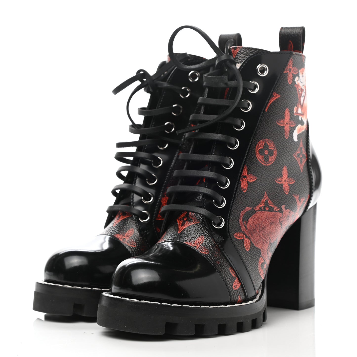 Patent Calfskin Catogram Star Trail Ankle Boots 36 Black Marron