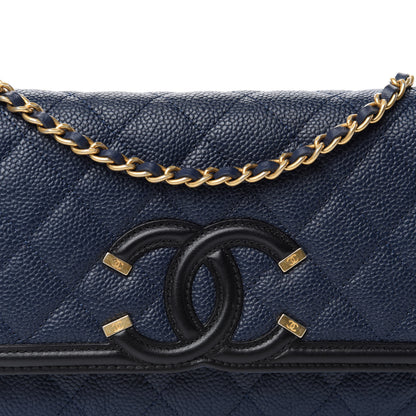 Chanel Caviar Quilted CC Filigree Wallet On Chain WOC Navy 11 of 12
