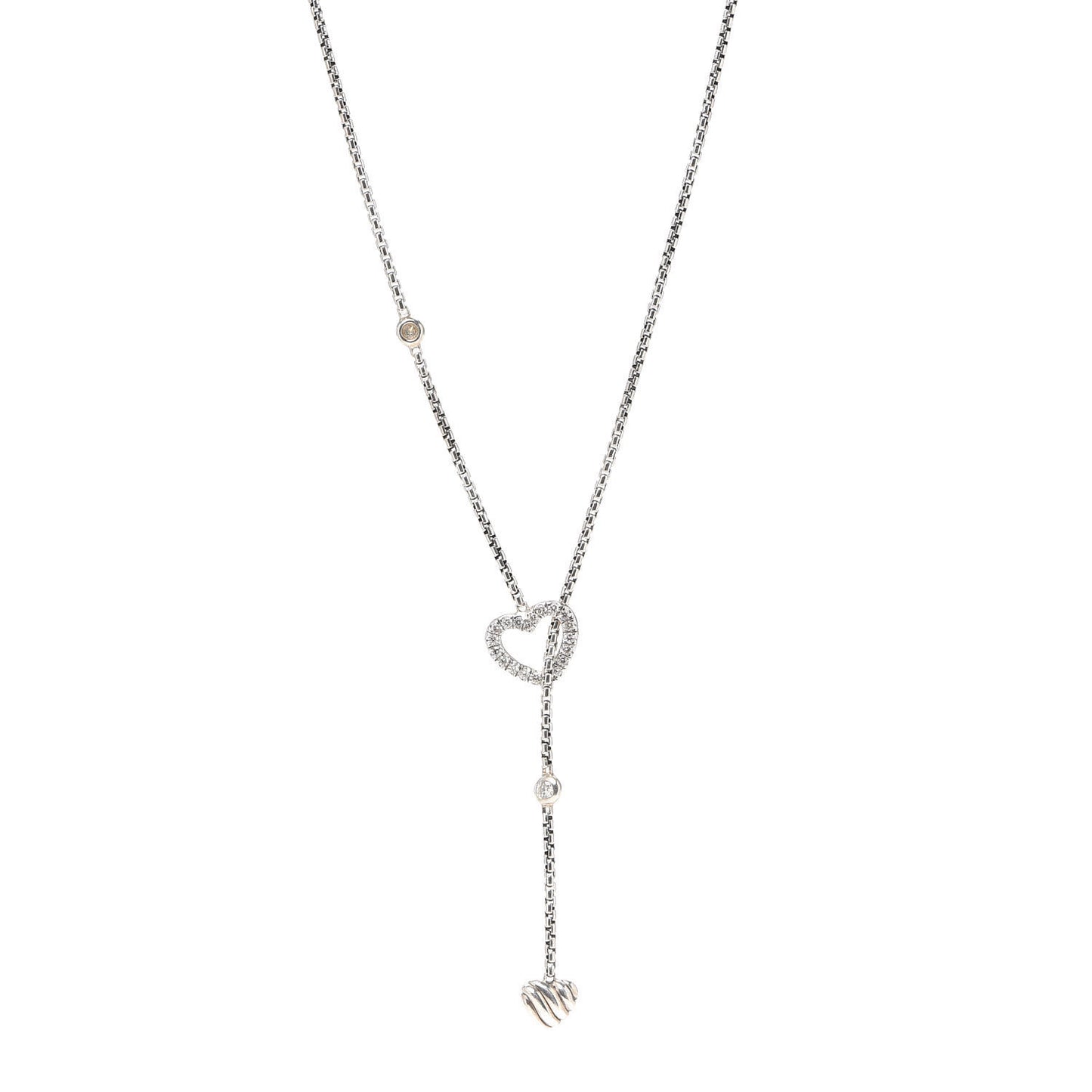 Sterling Silver Diamond Open Heart Cable Y Necklace