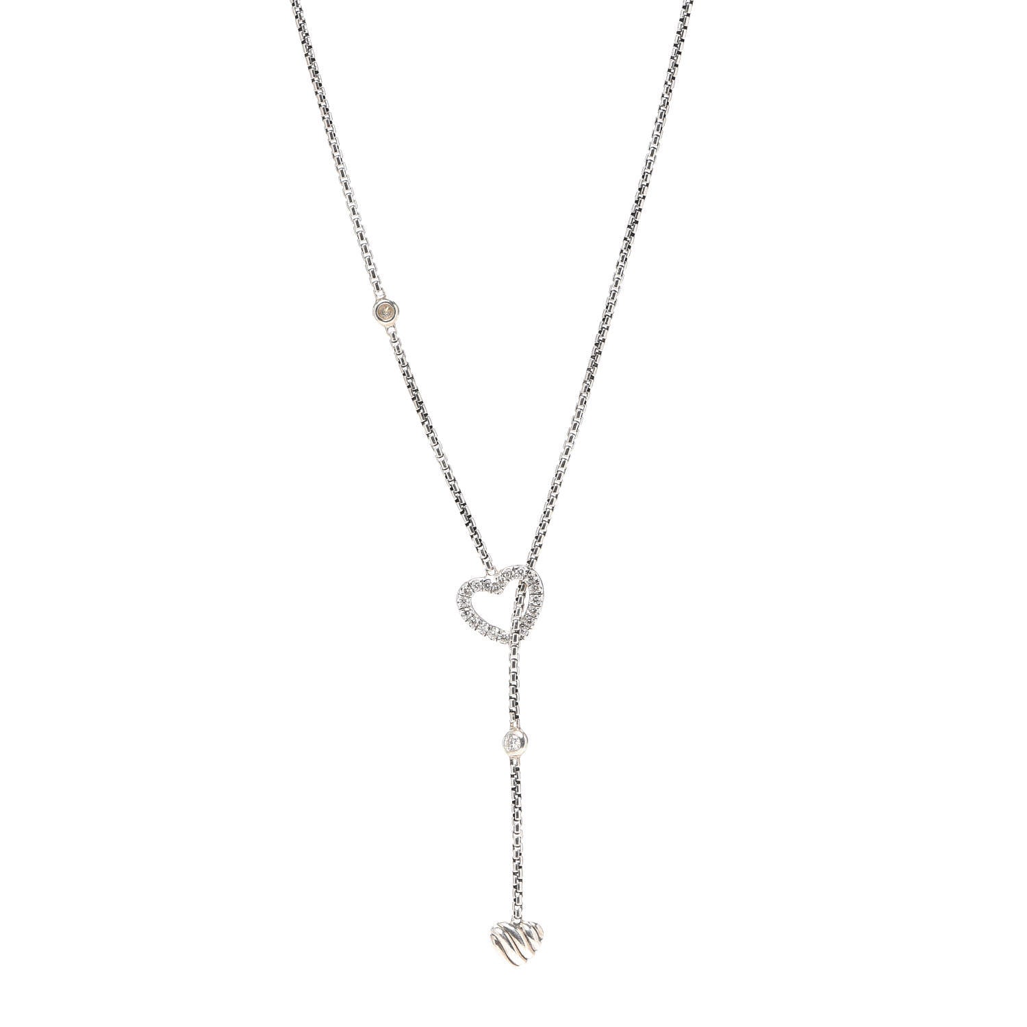 David Yurman Sterling Silver Diamond Open Heart Cable Y Necklace 1 of 5