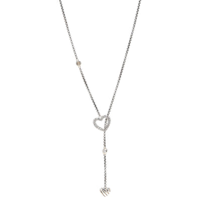 David Yurman Sterling Silver Diamond Open Heart Cable Y Necklace 1 of 5