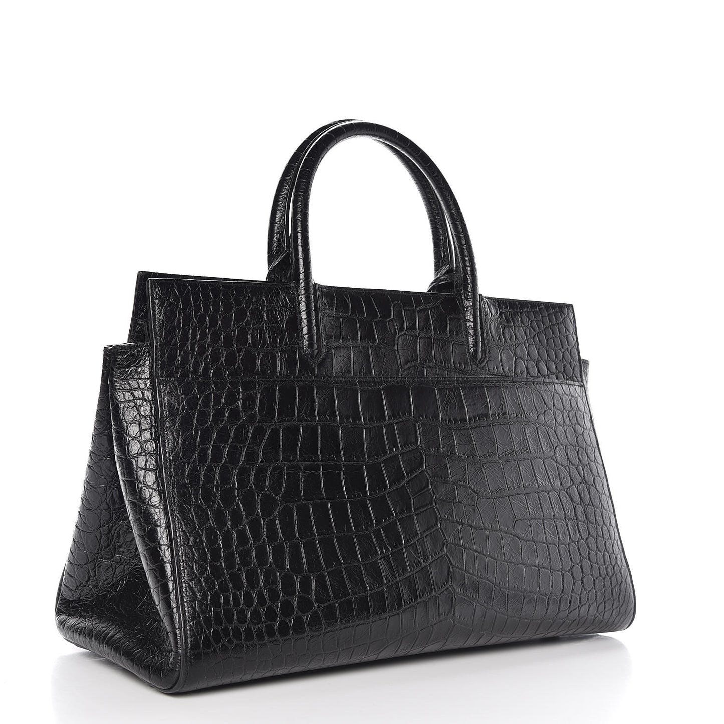 Calfskin Crocodile Embossed Medium Cabas Rive Gauche Black