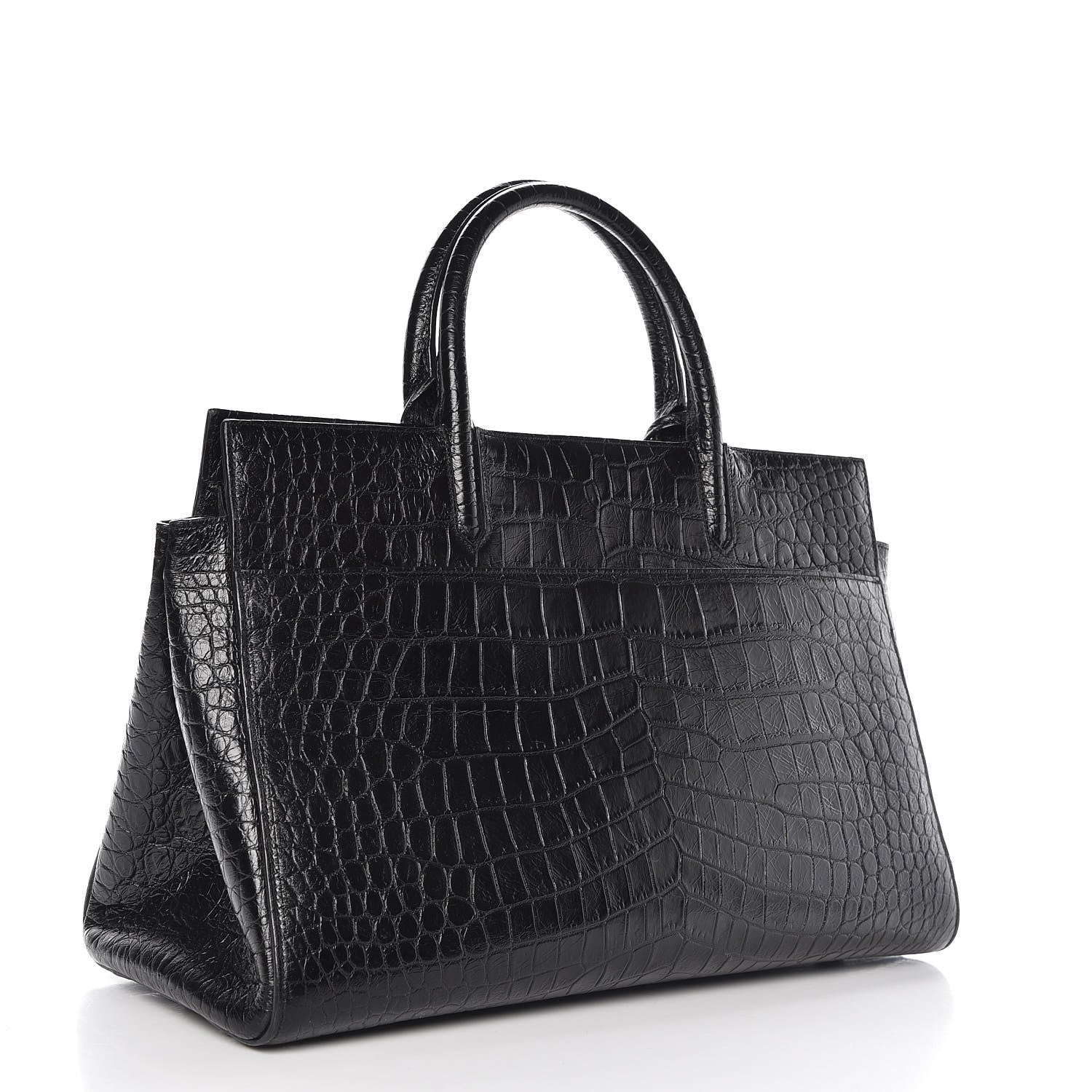 Saint Laurent Calfskin Crocodile Embossed Medium Cabas Rive Gauche Black 3 of 8