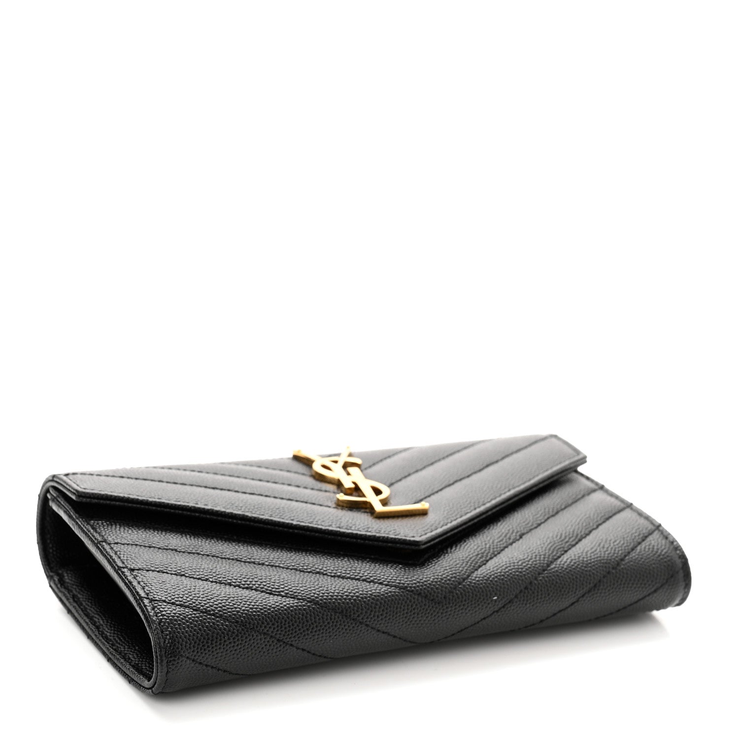Saint Laurent Grain De Poudre Matelasse Chevron Monogram Flap Wallet Black 4 of 6