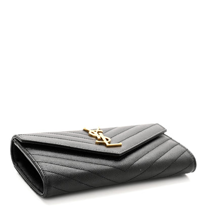 Saint Laurent Grain De Poudre Matelasse Chevron Monogram Flap Wallet Black 4 of 6