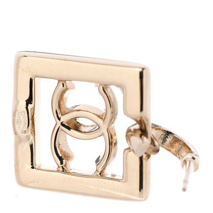 Chanel Metal Crystal Square CC Dangle Earrings Gold 4 of 5