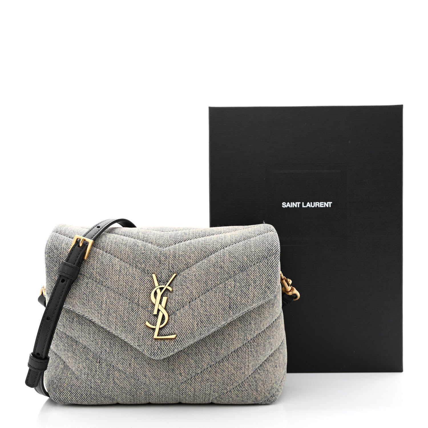 Saint Laurent Denim Y Quilted Monogram Toy Loulou Crossbody Bag Grey 13 of 13