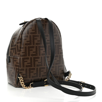 Fendi Glazed Fabric Vitello Century FF 1974 Stamp Patch Mini Backpack Mogano Panna Black 3 of 11