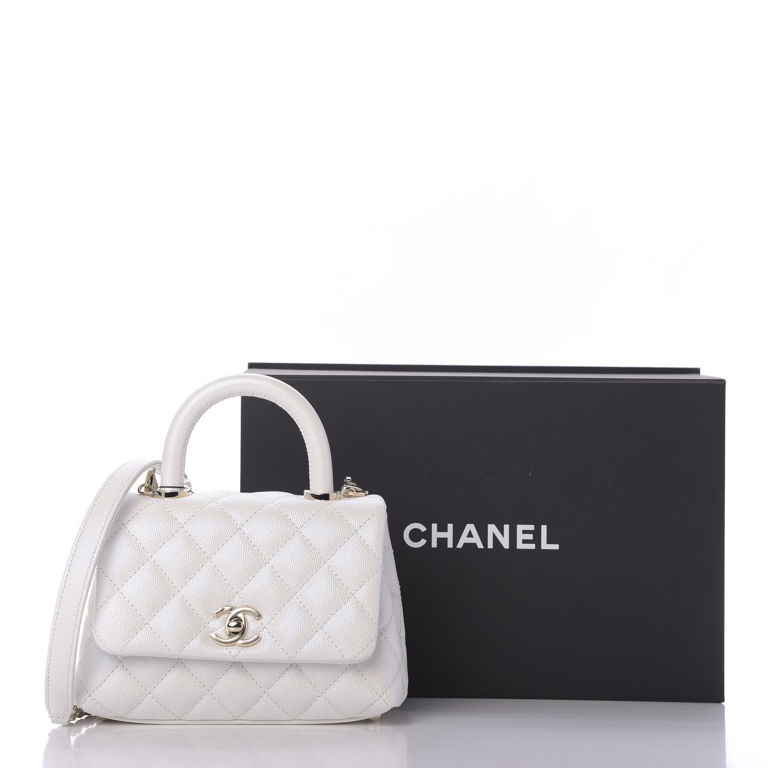 Chanel Iridescent Caviar Quilted Extra Mini Coco Handle Flap Ivory 10 of 10
