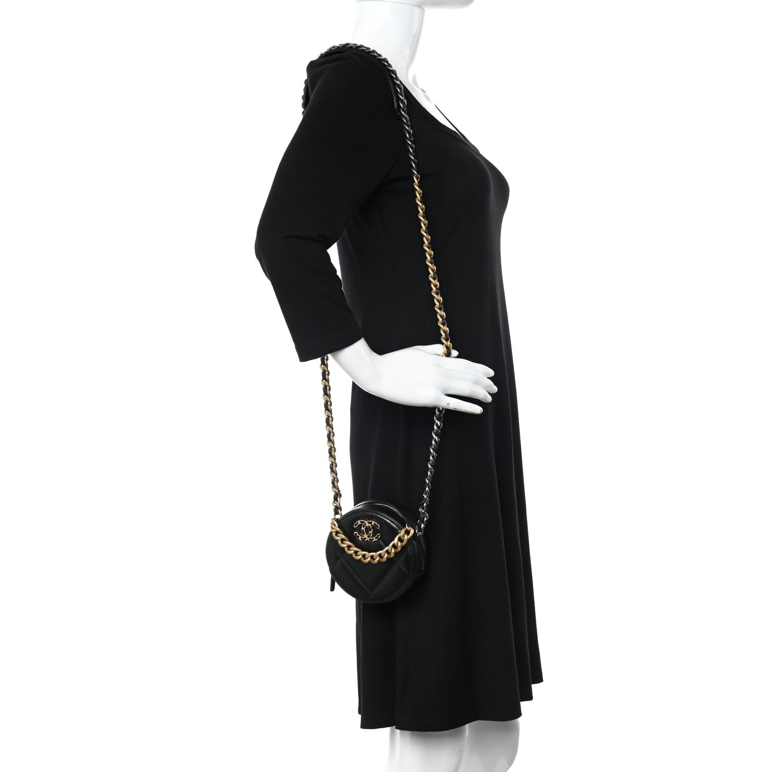 Chanel Lambskin Quilted Chanel 19 Round Clutch With Chain Black 2 of 11