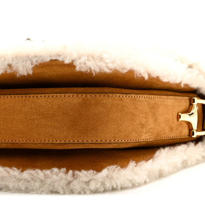 Gucci Suede Shearling Horsebit 1955 Shoulder Bag Honey Beige Milk 10 of 10