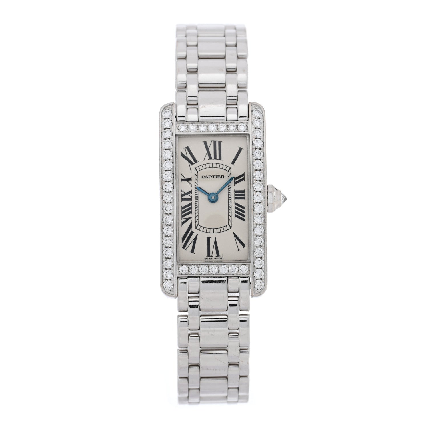Cartier 18K White Gold Diamond Bezel 19mm Tank Americaine Quartz Watch 1 of 5