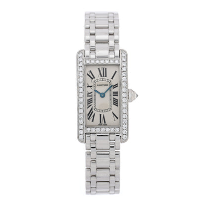 Cartier 18K White Gold Diamond Bezel 19mm Tank Americaine Quartz Watch 1 of 5