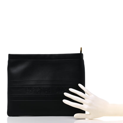 Christian Dior Calfskin Embossed Logo Zip Clutch Black 2 of 10