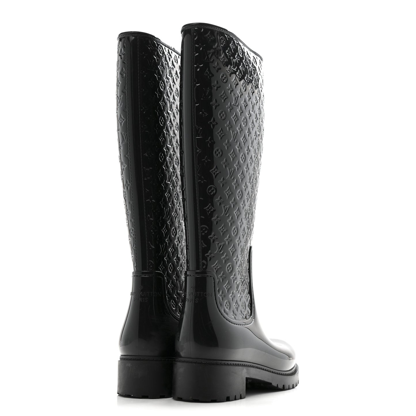 Rubber Embossed Monogram Splash Rain Boots 36 Black