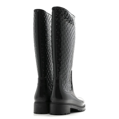 Louis Vuitton Rubber Embossed Monogram Splash Rain Boots 36 Black 4 of 9