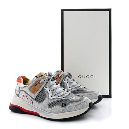 Gucci Metallic Calfskin Glitter Mesh Womens Ultrapace Sneakers 37 Silver Light Grey Mystic White 9 of 9