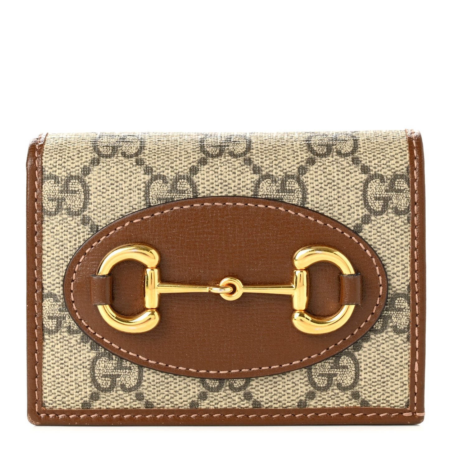 GG Supreme Monogram Horsebit 1955 Card Case Wallet Beige Ebony Brown Sugar