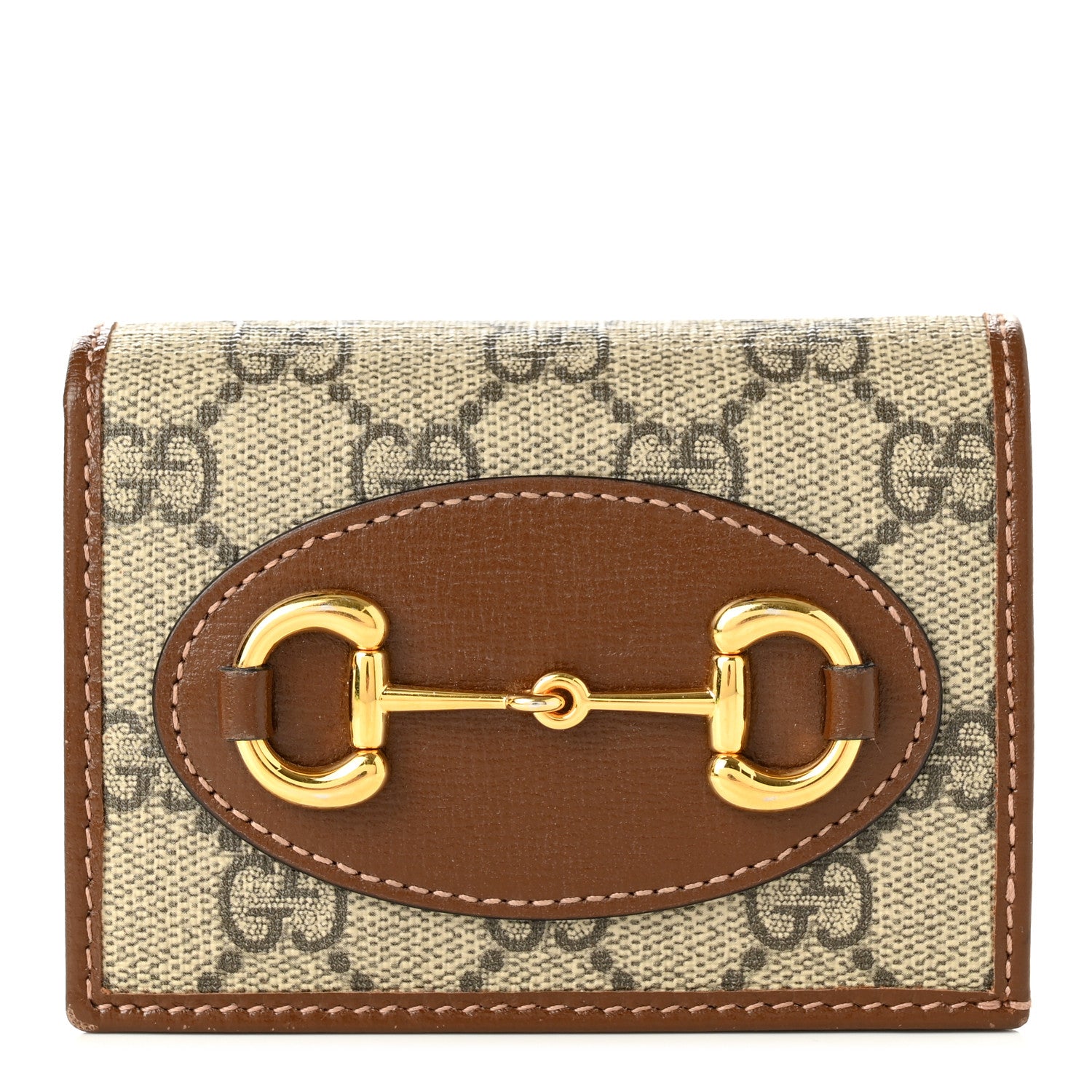 Gucci GG Supreme Monogram Horsebit 1955 Card Case Wallet Beige Ebony Brown Sugar 1 of 7