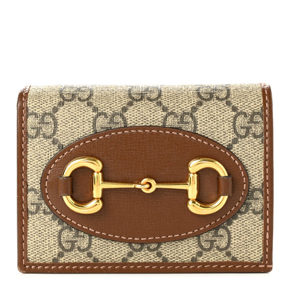 Gucci GG Supreme Monogram Horsebit 1955 Card Case Wallet Beige Ebony Brown Sugar 1 of 7