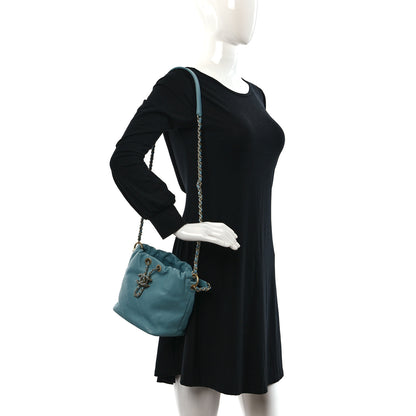 Chanel Lambskin Quilted Antique Signs Drawstring Bag Blue 3 of 9