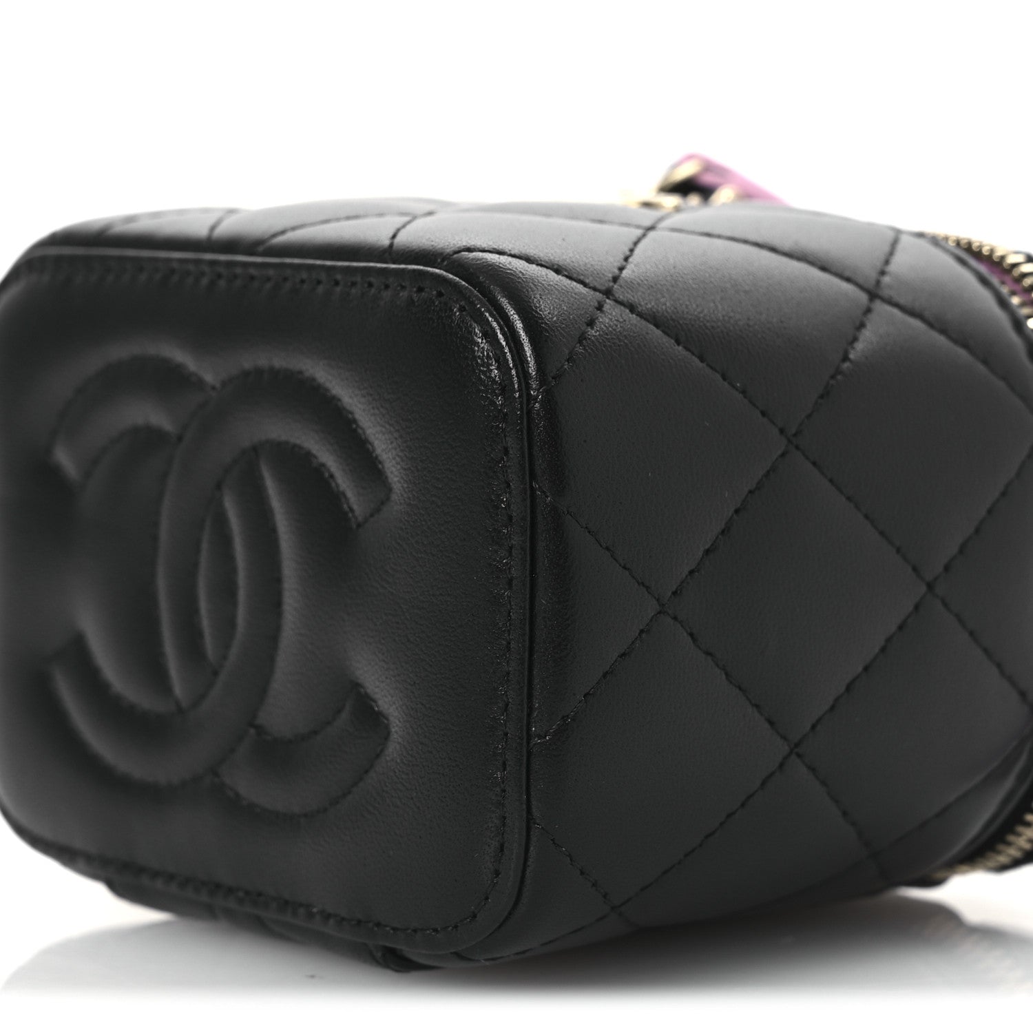 Chanel Lambskin Quilted Top Handle Mini Vanity Case With Chain Black Pink 10 of 11