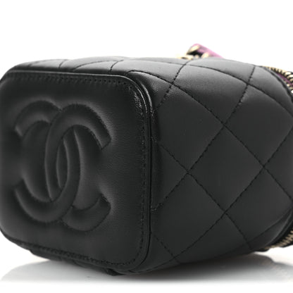 Chanel Lambskin Quilted Top Handle Mini Vanity Case With Chain Black Pink 10 of 11