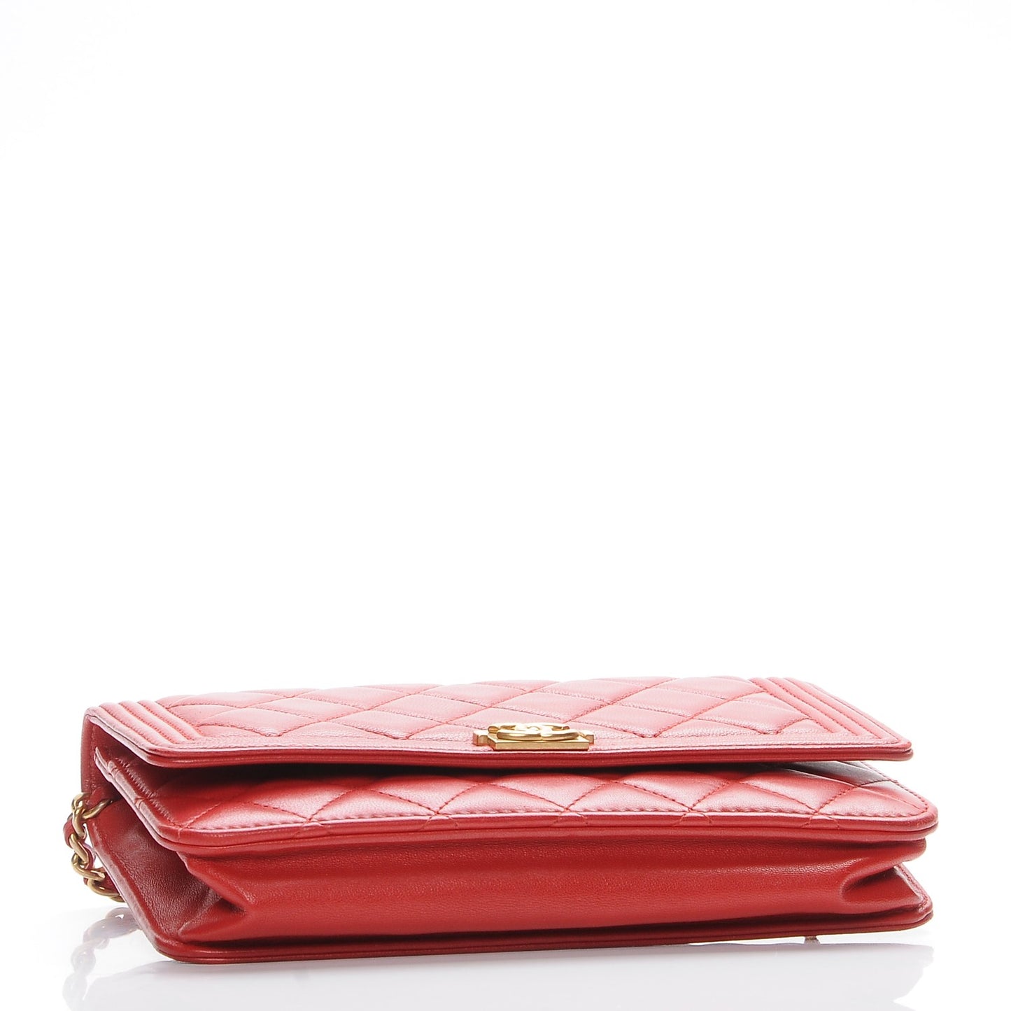 Lambskin Quilted Boy Wallet On Chain WOC Red