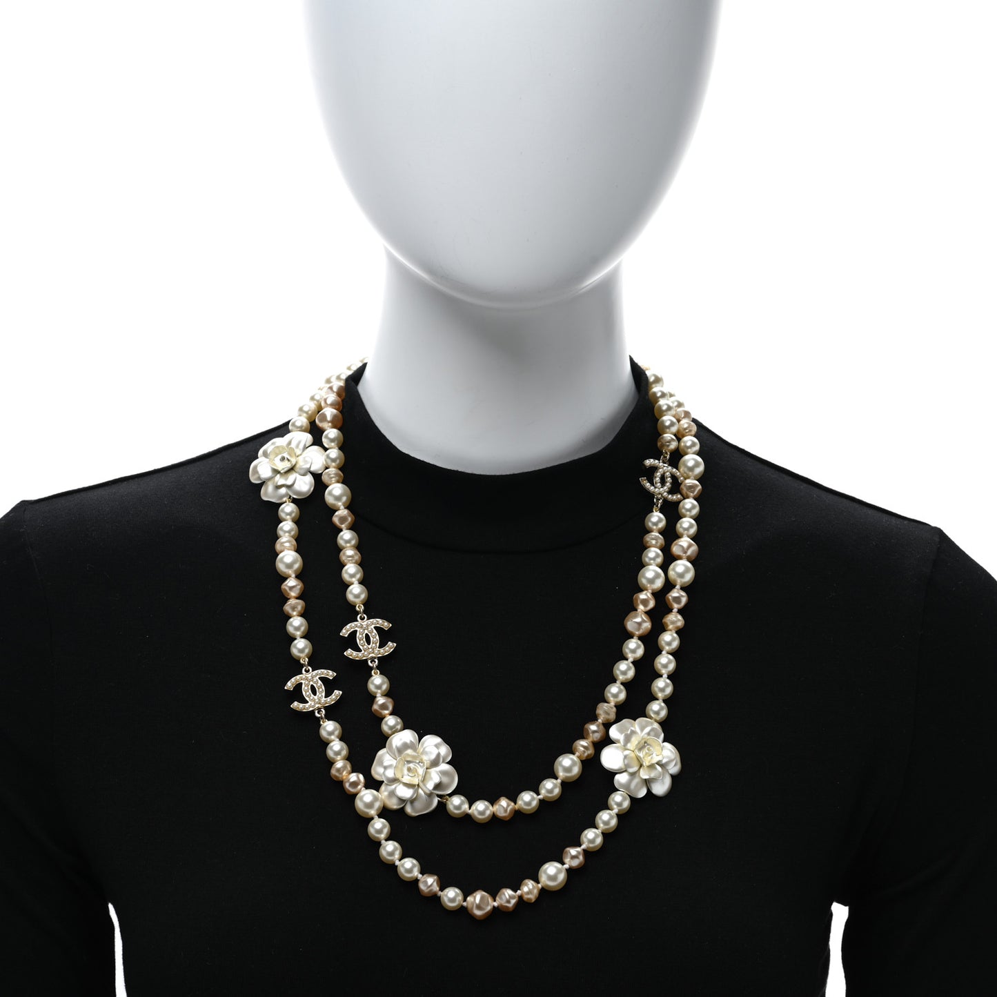 Pearl Camellia CC Long Necklace Gold