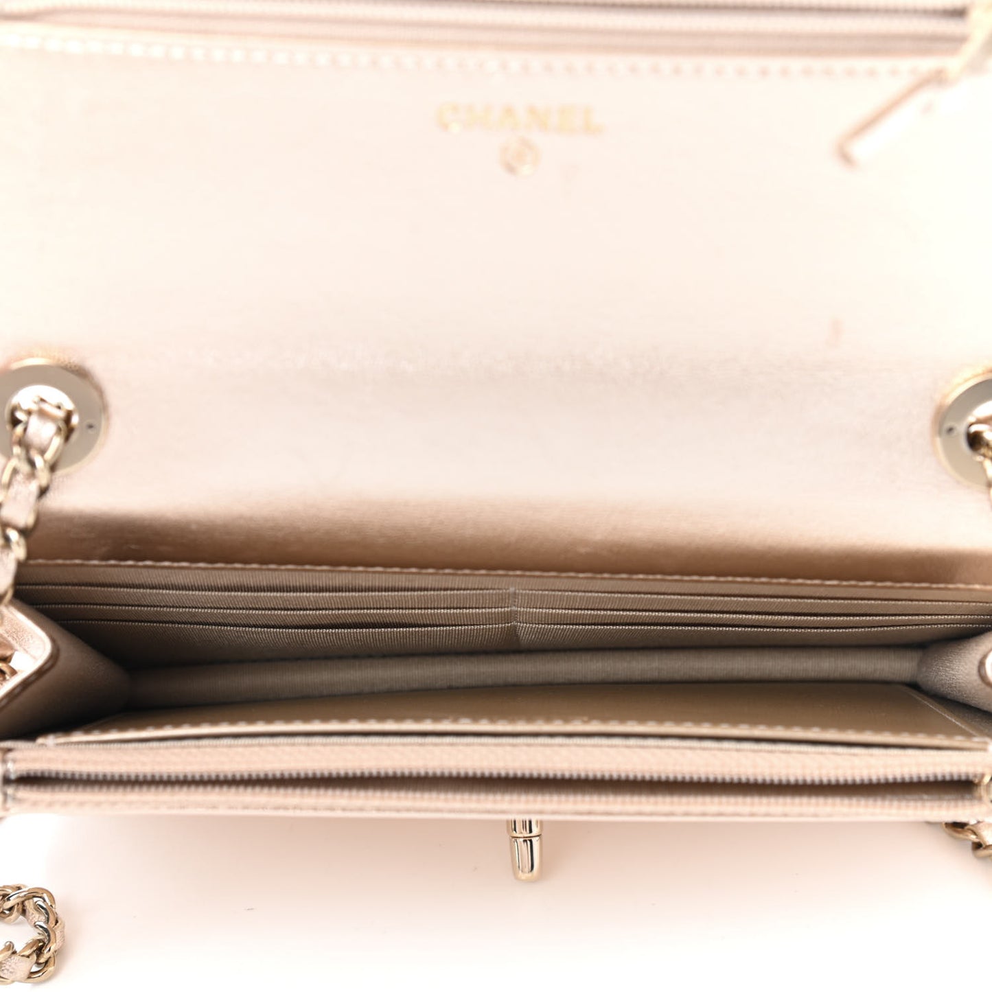 Metallic Lambskin Quilted Trendy CC Wallet On Chain WOC Gold
