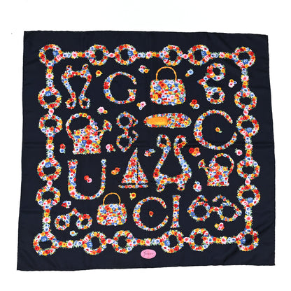 Gucci Silk Floral Scarf Navy Multicolor 1 of 4