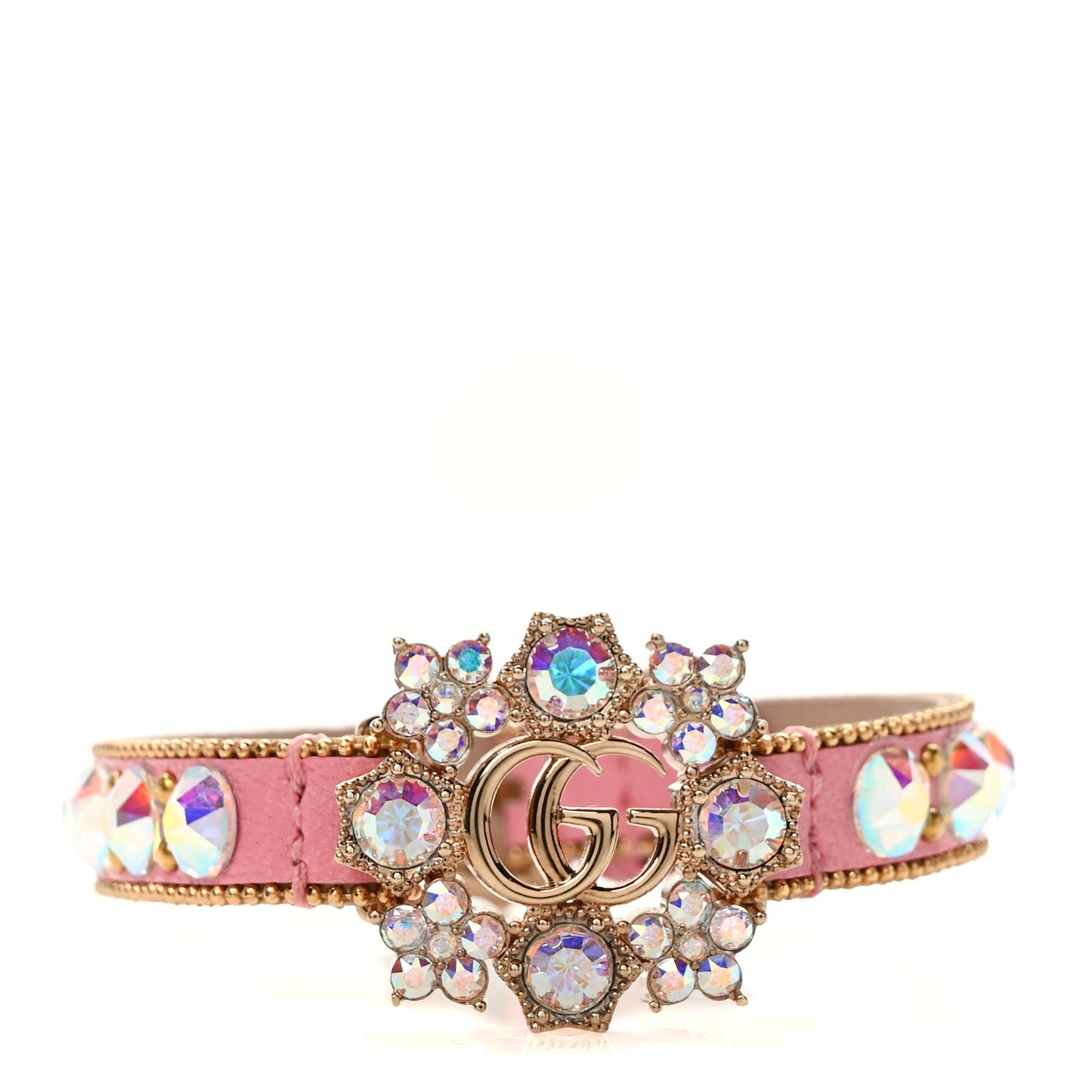 Calfskin Crystal Double G Bracelet M Pink
