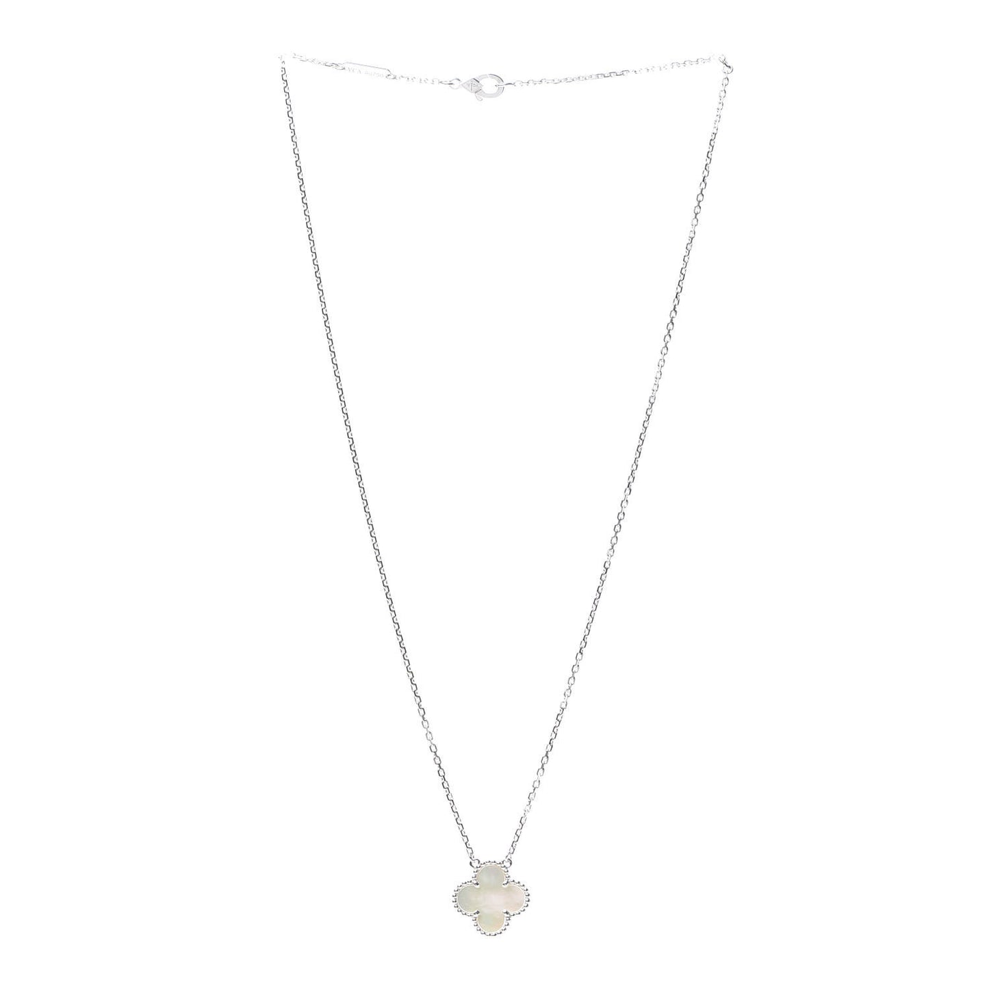 18K White Gold Mother of Pearl Vintage Alhambra Pendant Necklace