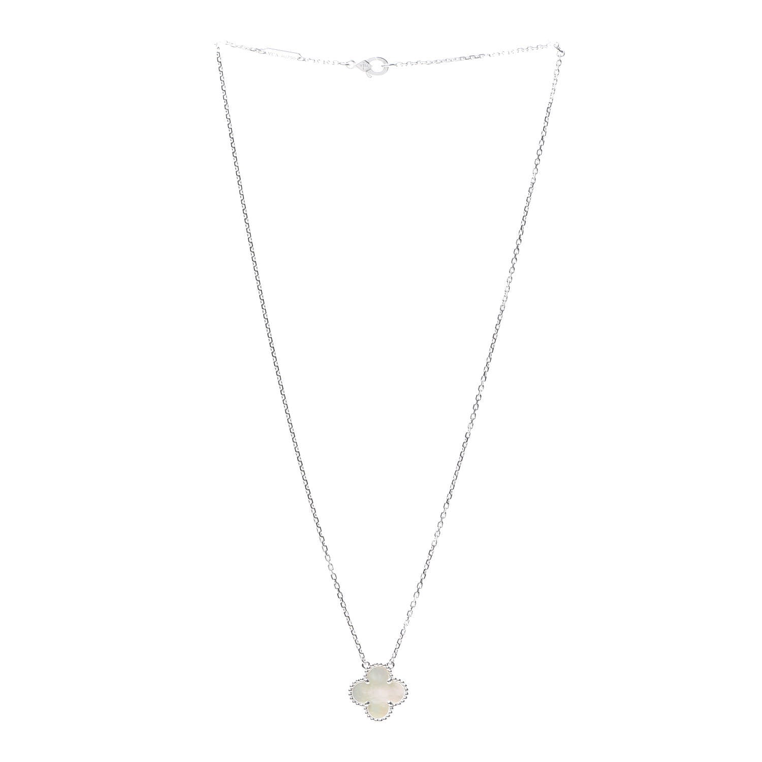 Van Cleef & Arpels 18K White Gold Mother of Pearl Vintage Alhambra Pendant Necklace 3 of 7